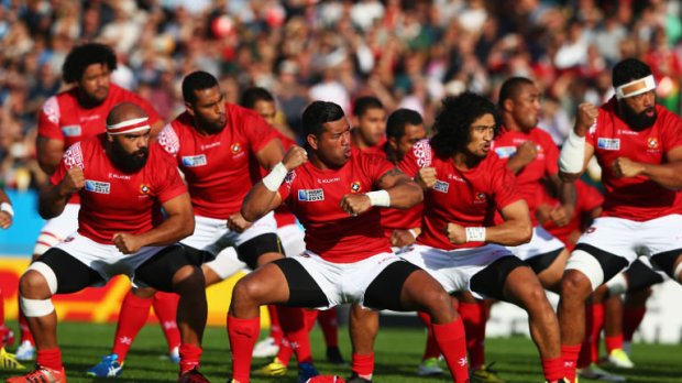 Tonga rugby team performing sipi-tau